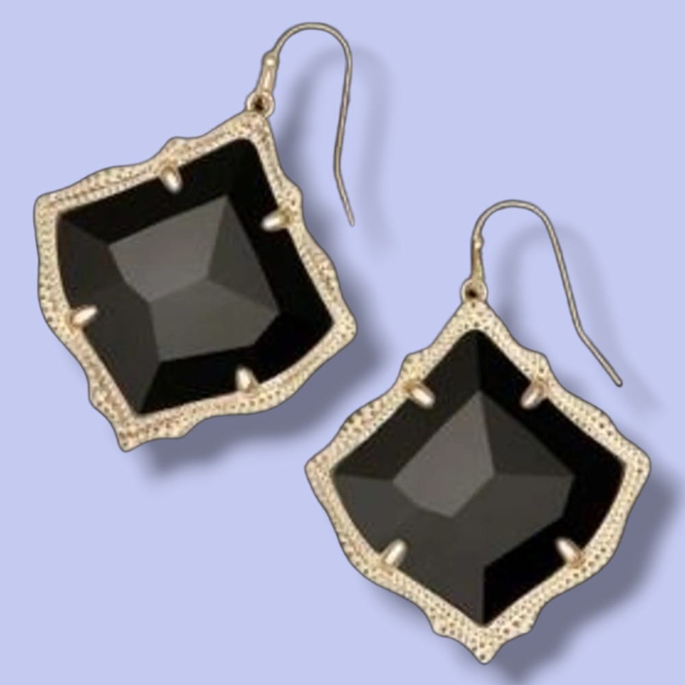 Kendra Scott Kirsten Gold Drop Black Onyx Glass Earrings